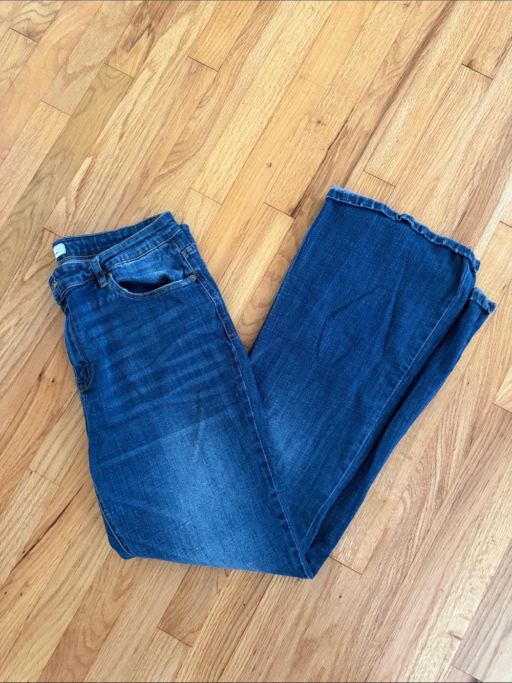 KanCan Dark Blue Wide Leg Jeans with Frayed Hem